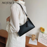 Stylish PU Leather Shoulder Bag with Tassels