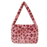 Leopard Pattern Underarm Bag Plush Shopping Bags Vintage Lady
