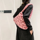 Leopard Pattern Underarm Bag Plush Shopping Bags Vintage Lady