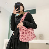 Leopard Pattern Underarm Bag Plush Shopping Bags Vintage Lady