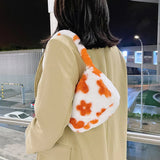 Fluffy Flower Pattern Shoulder Bag