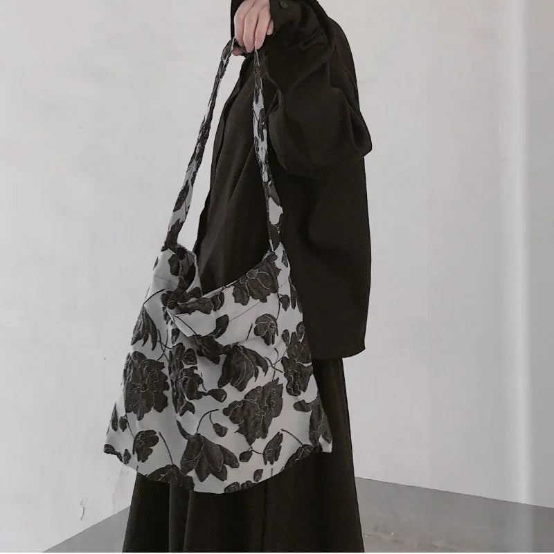 Vintage Floral Embroidery Shoulder Bag Canvas Tote
