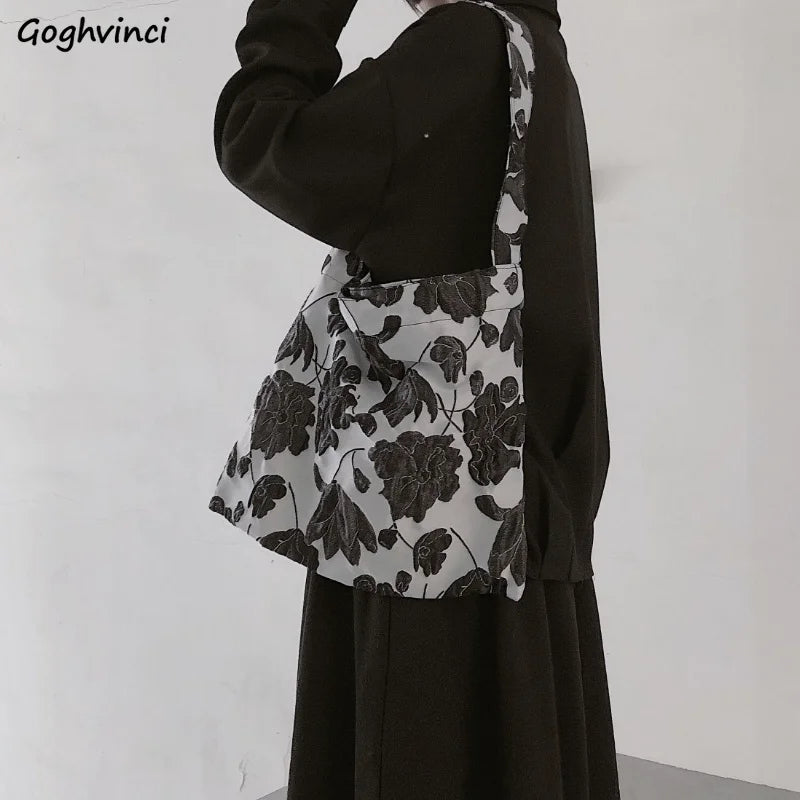 Vintage Floral Embroidery Shoulder Bag Canvas Tote