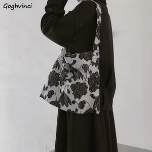 Vintage Floral Embroidery Shoulder Bag Canvas Tote