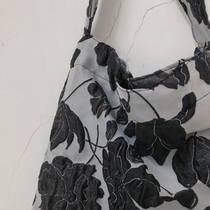 Vintage Floral Embroidery Shoulder Bag Canvas Tote