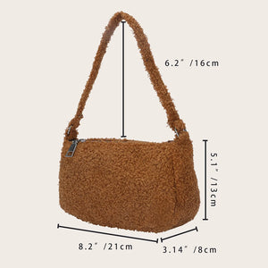 Fluffy Solid Women Shoulder Bag Warm Large Tote Plush Underarm Bag