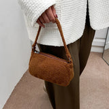 Fluffy Solid Women Shoulder Bag Warm Large Tote Plush Underarm Bag