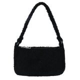 Fluffy Solid Women Shoulder Bag Warm Large Tote Plush Underarm Bag