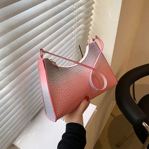 Gradient Zipper Women Shoulder Bag Crocodile Pattern Handbag