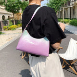 Gradient Zipper Women Shoulder Bag Crocodile Pattern Handbag