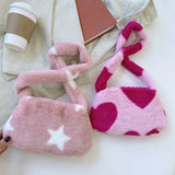 Plush Heart Star Shoulder Bag Soft Furry Tote