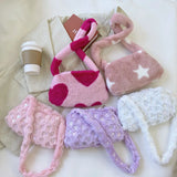 Plush Heart Star Shoulder Bag Soft Furry Tote