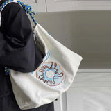 Canvas Women Shoulder Bag Large Capacity Embroidered Tote Pouch