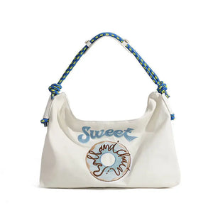 Canvas Women Shoulder Bag Large Capacity Embroidered Tote Pouch