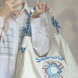 Canvas Women Shoulder Bag Large Capacity Embroidered Tote Pouch