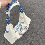 Canvas Women Shoulder Bag Large Capacity Embroidered Tote Pouch