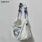 Canvas Women Shoulder Bag Large Capacity Embroidered Tote Pouch