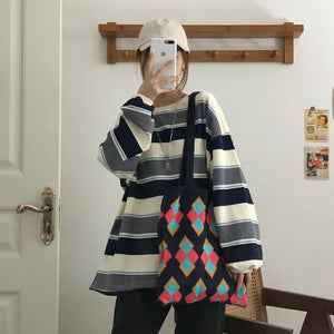 Vintage Plaid Panelled Shoulder Bags Big Capacity Handbags