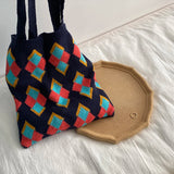 Vintage Plaid Panelled Shoulder Bags Big Capacity Handbags