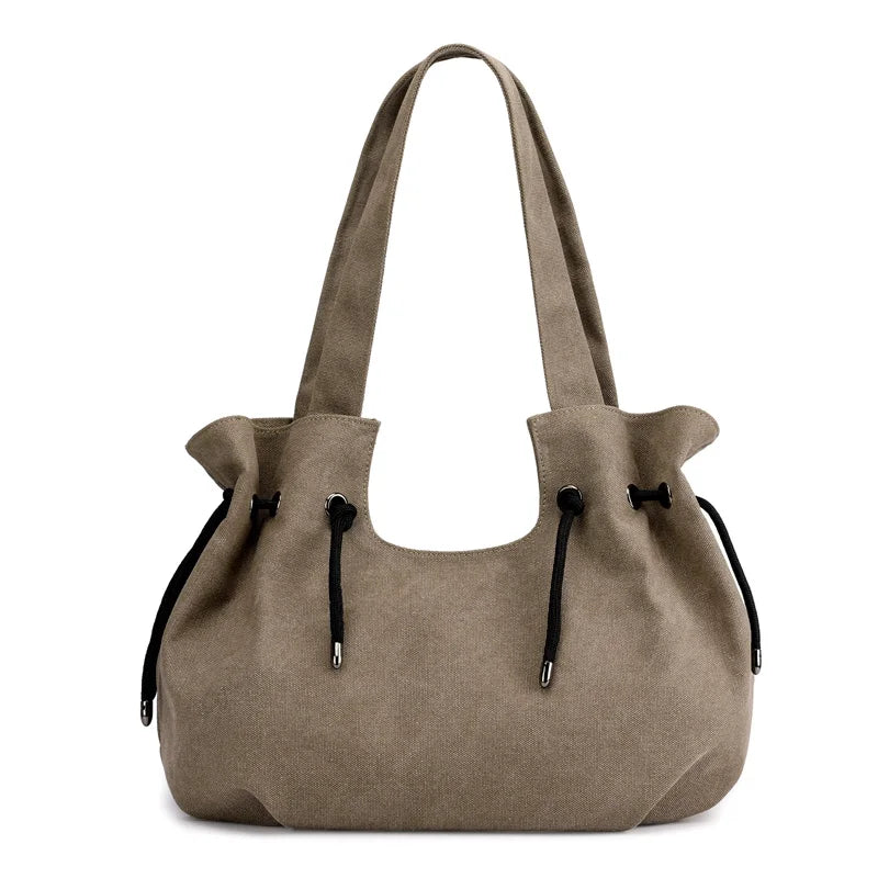 Canvas Shoulder Bags for Women Solid Pattern Adjustable Strap