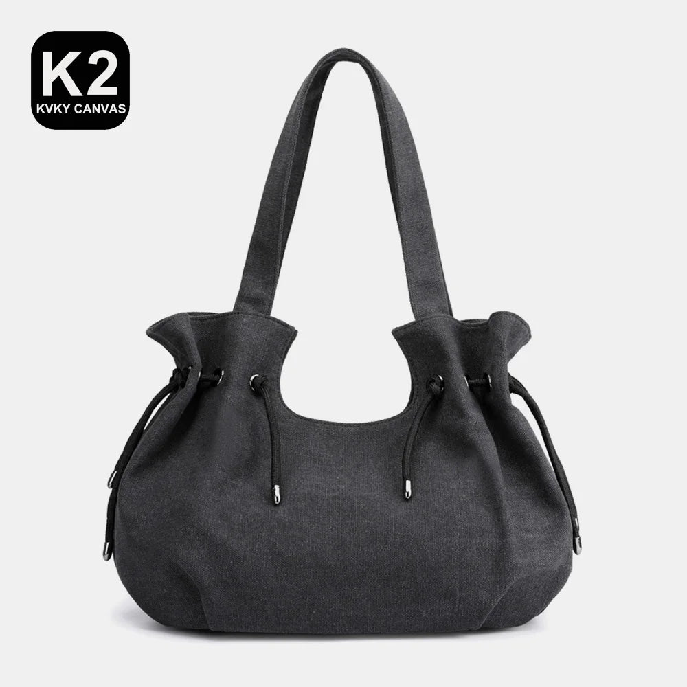 Canvas Shoulder Bags for Women Solid Pattern Adjustable Strap