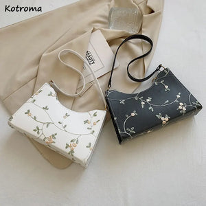 Lace Floral Shoulder Bag Square Handbag PU Leather Zipper All-match