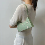 Lace Floral Shoulder Bag Square Handbag PU Leather Zipper All-match