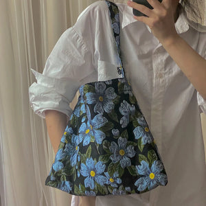 Floral Jacquard Shoulder Bag Vintage Handbag