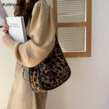 Leopard Plush Shoulder Bag Large Capacity Soft Fluffy Autumn Winter Handbag