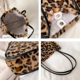 Leopard Plush Shoulder Bag Large Capacity Soft Fluffy Autumn Winter Handbag