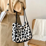 Leopard Plush Shoulder Bag Large Capacity Soft Fluffy Autumn Winter Handbag