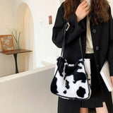 Leopard Plush Shoulder Bag Large Capacity Soft Fluffy Autumn Winter Handbag