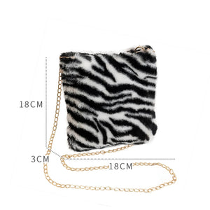 Leopard Pattern Shoulder Bag Plush Travel Handbag