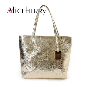 Crocodile Shoulder Bag PU Leather Female Tote Silver Handbag