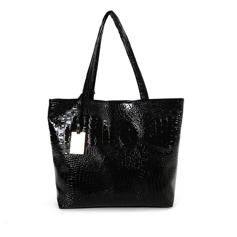 Crocodile Shoulder Bag PU Leather Female Tote Silver Handbag