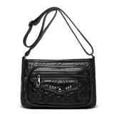 Pleated Leather Shoulder Bag Large Capacity Crossbody Messenger Bag