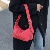 Nylon Shoulder Bag Vintage Style Large Zipper Handbag