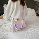 Women Shoulder Bag PU Leather Lace Pearls Handbag Cross-body