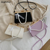 Women Shoulder Bag PU Leather Lace Pearls Handbag Cross-body
