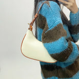 Women Shoulder Bags PU Leather Panelled Zipper Half Moon Underarm Bag