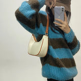 Women Shoulder Bags PU Leather Panelled Zipper Half Moon Underarm Bag