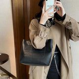Women Shoulder Bags PU Leather Thread OL Vintage Top-handle School Tote