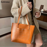 Women Shoulder Bags PU Leather Thread OL Vintage Top-handle School Tote