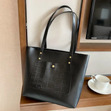 Women Shoulder Bags PU Leather Thread OL Vintage Top-handle School Tote