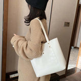 Women Shoulder Bags PU Leather Thread OL Vintage Top-handle School Tote