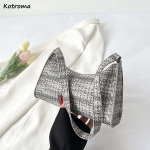 Women Shoulder Bags PU Leather Zipper Underarm Handbags Ins Panelled OL French C