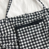 Plaid Cotton Totes Bag Large Capacity Shopper Foldable Eco