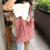 Plaid Cotton Totes Bag Large Capacity Shopper Foldable Eco