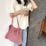 Plaid Cotton Totes Bag Large Capacity Shopper Foldable Eco