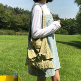 Plaid Vintage Shoulder Bag with Bow Design